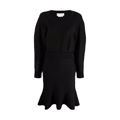 (Women) Alexander McQueen FW21 Short Belted Peplum Long Sleeve Dress 667746-Q1AUX-1000