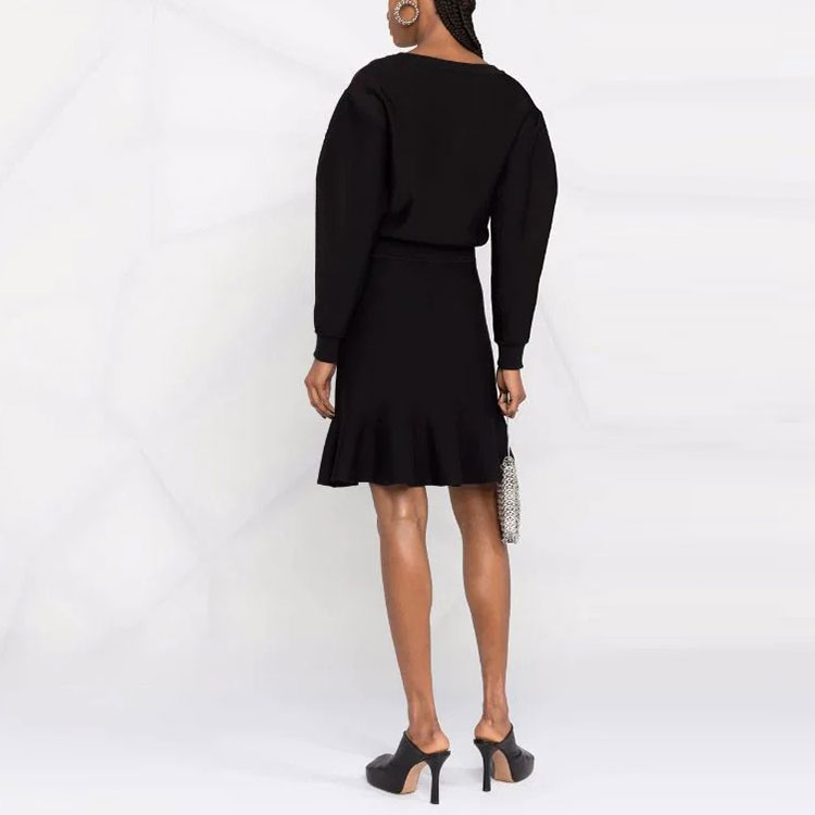 Shop (W) Alexander McQueen FW21 Gaun Lengan Panjang Peplum Berikat Pendek 667746-Q1AUX-1000