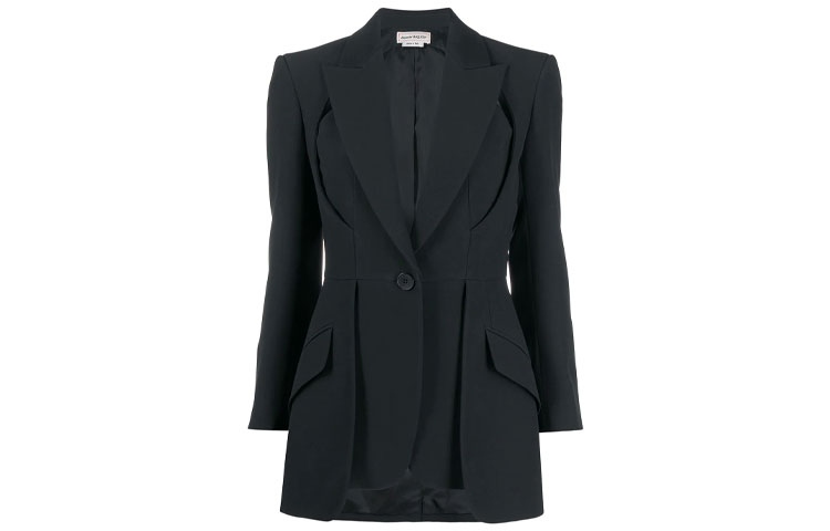 Order (W) Alexander McQueen FW21 Blazer Hitam Hollow Pejal. 657140-QEAAA-1000