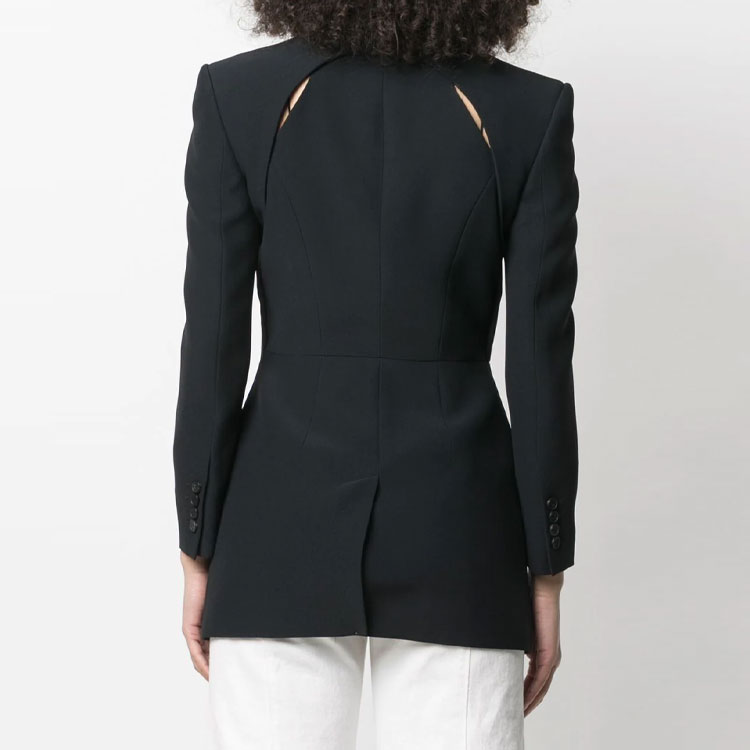 Shop (W) Alexander McQueen FW21 Blazer Hitam Hollow Pejal. 657140-QEAAA-1000