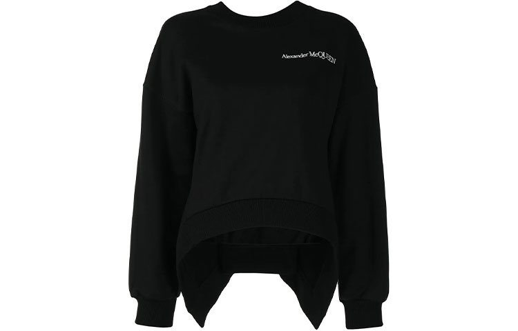 (Women) Alexander McQueen FW21 Solid Logo Pullover Sweatshirt Black 676975-QLABG-1000