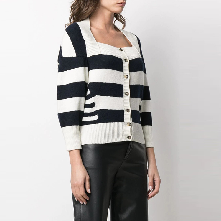 Purchase (W) Alexander McQueen FW21 Baju Sweater Kain Wool Leher Petak Berjalur Putih 650315-Q1ASW-9058