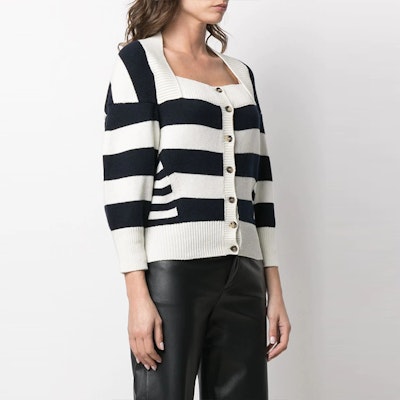 (W) Alexander McQueen FW21 Baju Sweater Kain Wool Leher Petak Berjalur Putih 650315-Q1ASW-9058 Purchase (W) Alexander McQueen FW21 Baju Sweater Kain Wool Leher Petak Berjalur Putih 650315-Q1ASW-9058