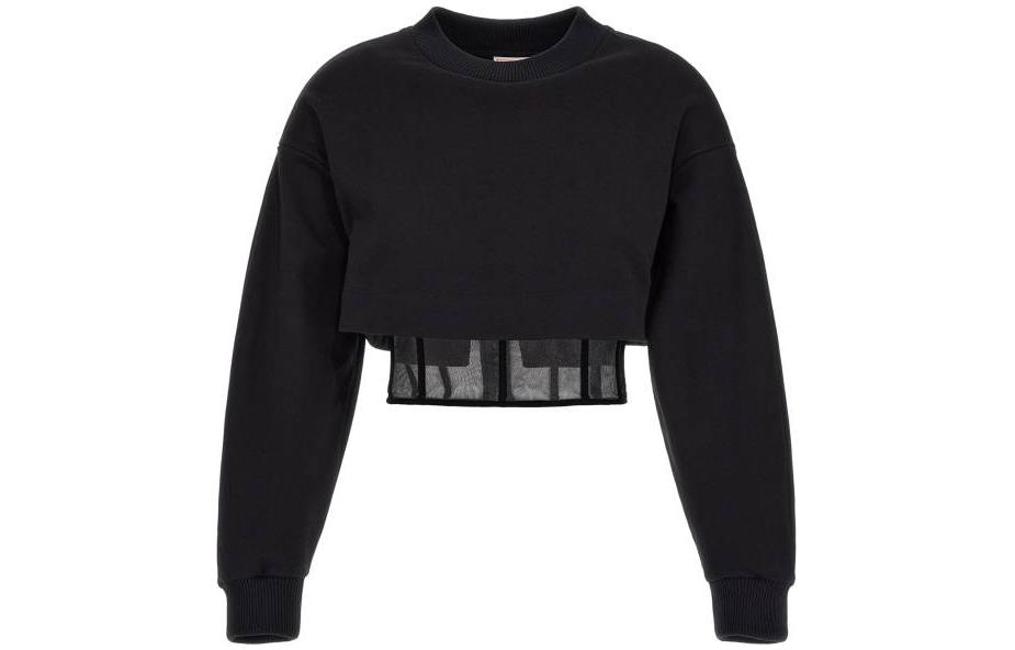 Order (Women) Alexander McQueen FW22  Black Cropped Long Sleeve Crewneck Top. 702319QLABG1000