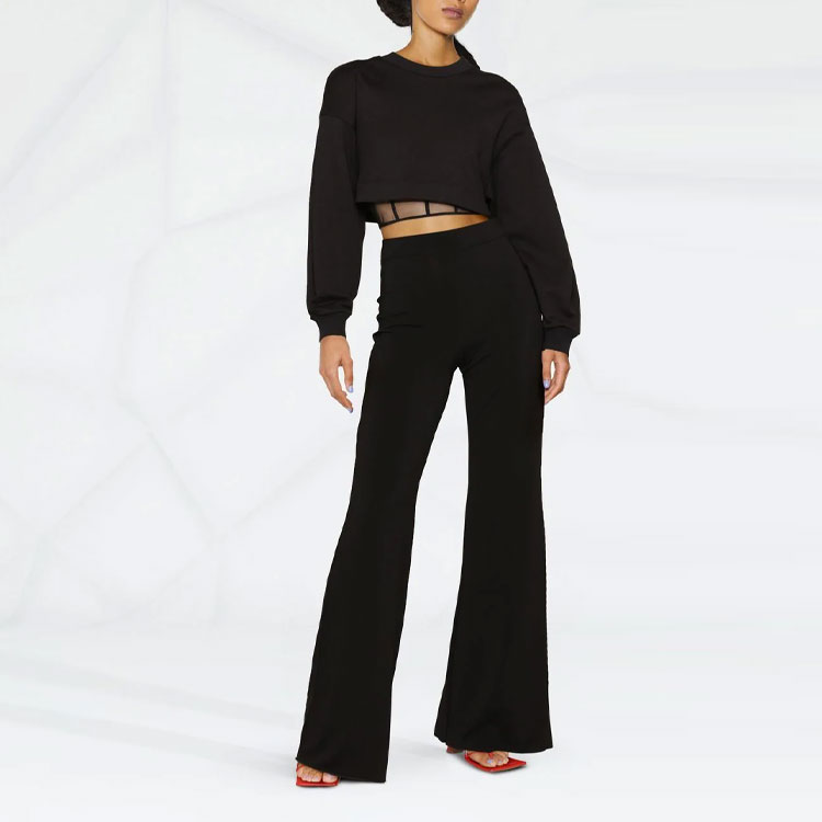 Lookbook (Women) Alexander McQueen FW22  Black Cropped Long Sleeve Crewneck Top. 702319QLABG1000