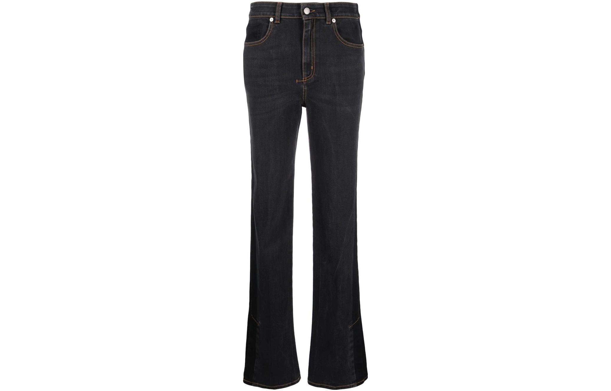 (Women) Alexander McQueen FW22  Black High-Waisted Flared Jeans with Stitch Details. 687113QMABZ1131