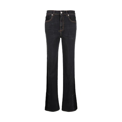 (Women) Alexander McQueen FW22 Black High-Waisted Flared Jeans with Stitch Details. 687113QMABZ1131