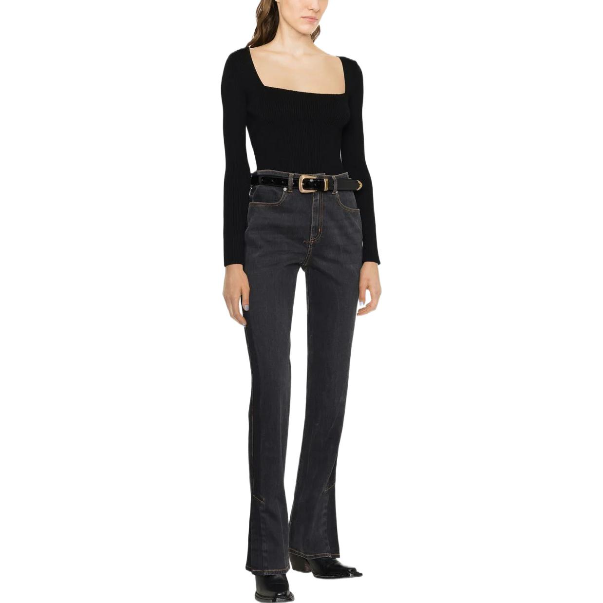 Lookbook (W) Alexander McQueen FW22 黑色高腰喇叭牛仔褲附縫線細節 687113QMABZ1131