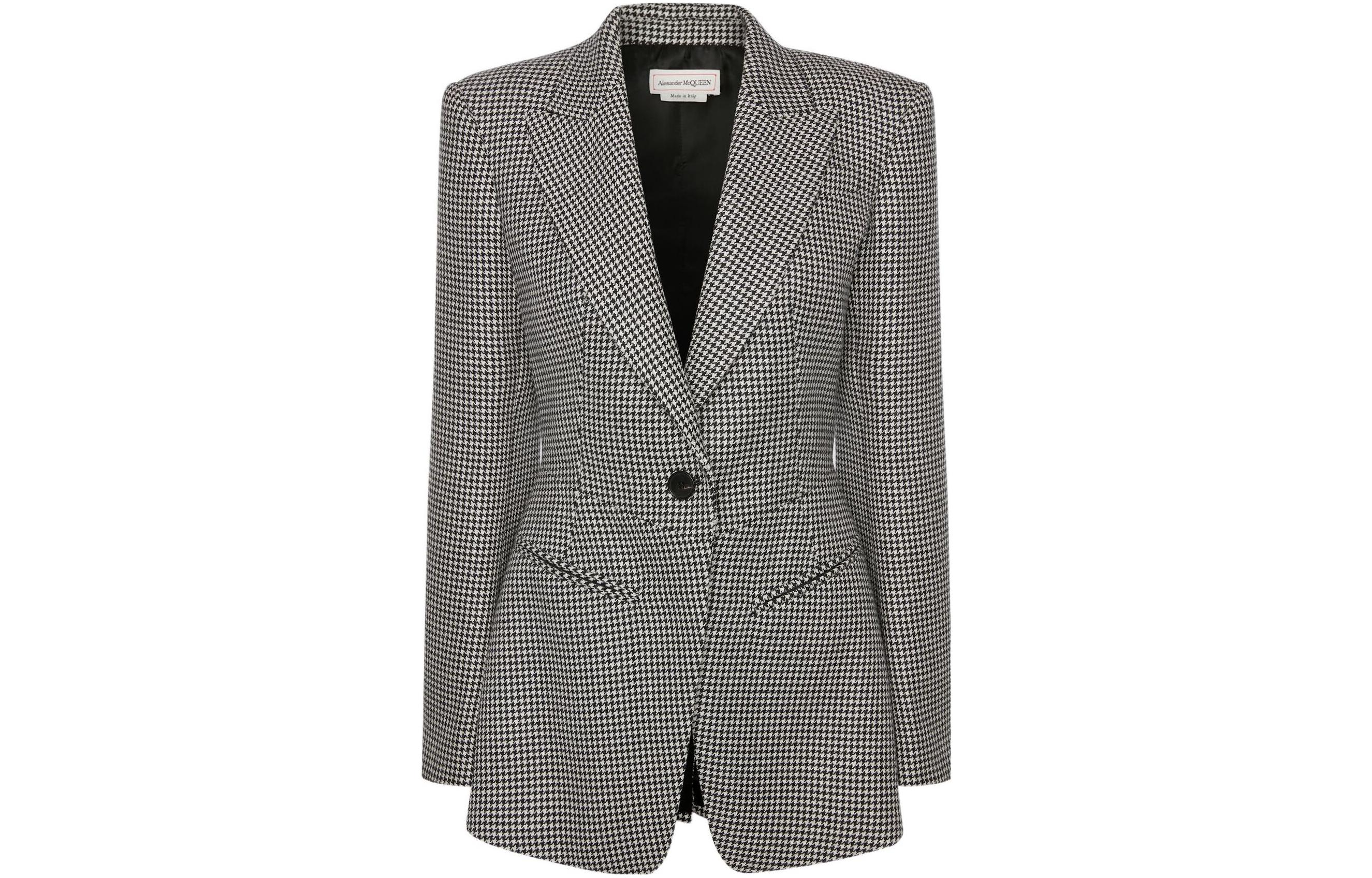 (Women) Alexander McQueen FW22  Black Houndstooth Single-Button Blazer. 715335QKAA11080