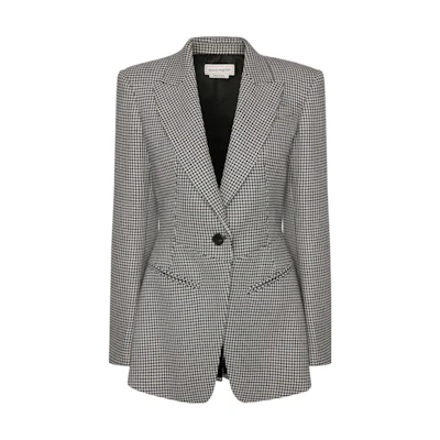 (Women) Alexander McQueen FW22 Black Houndstooth Single-Button Blazer. 715335QKAA11080