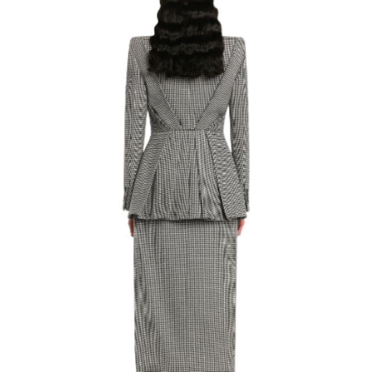 Shop (W) Alexander McQueen FW22 Blazer Hitam Corak Houndstooth Single-Button. 715335QKAA11080