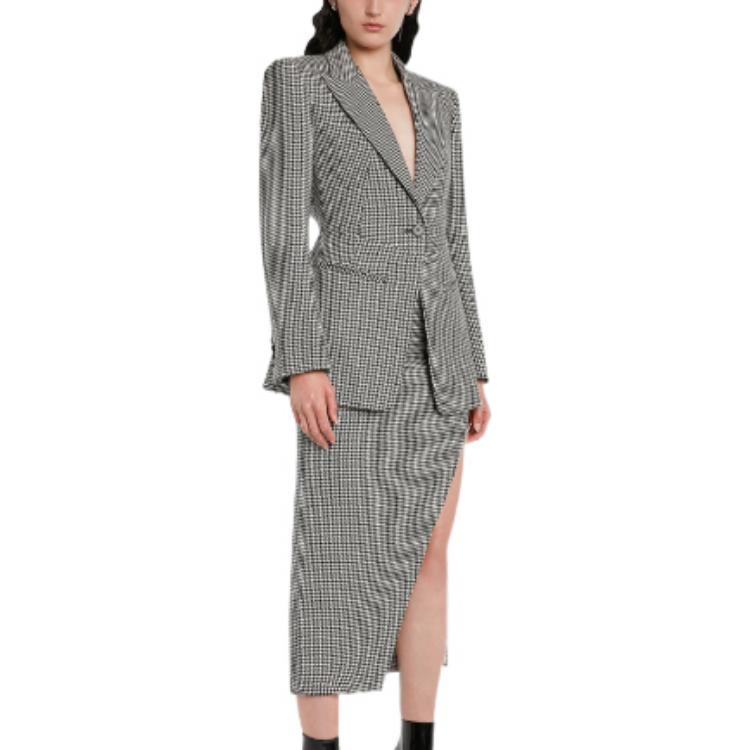 Purchase (W) Alexander McQueen FW22 Blazer Hitam Corak Houndstooth Single-Button. 715335QKAA11080
