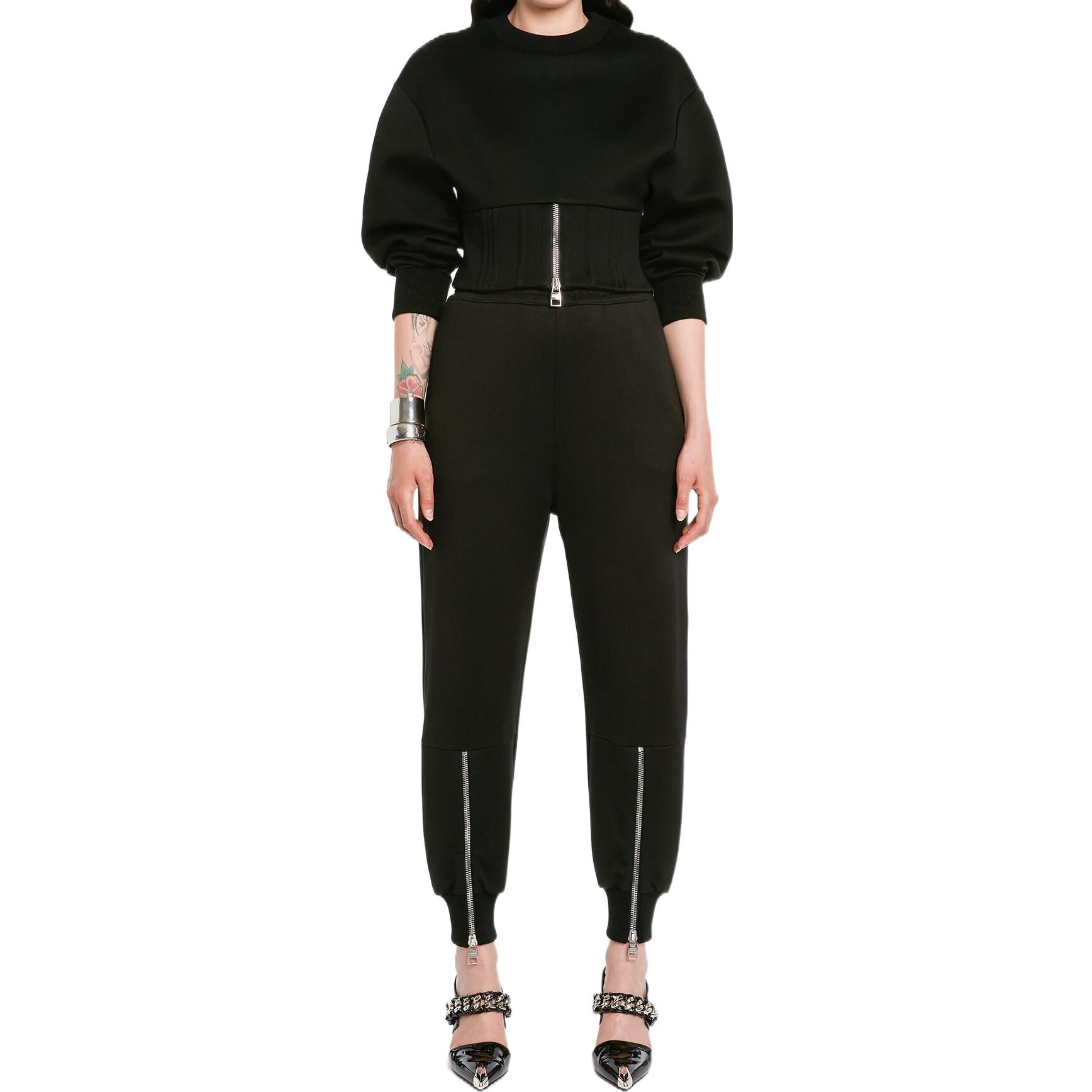 Lookbook (W) Pantalones Jogger Negros Alexander McQueen FW22 con Cremallera 718851QLABG-1000