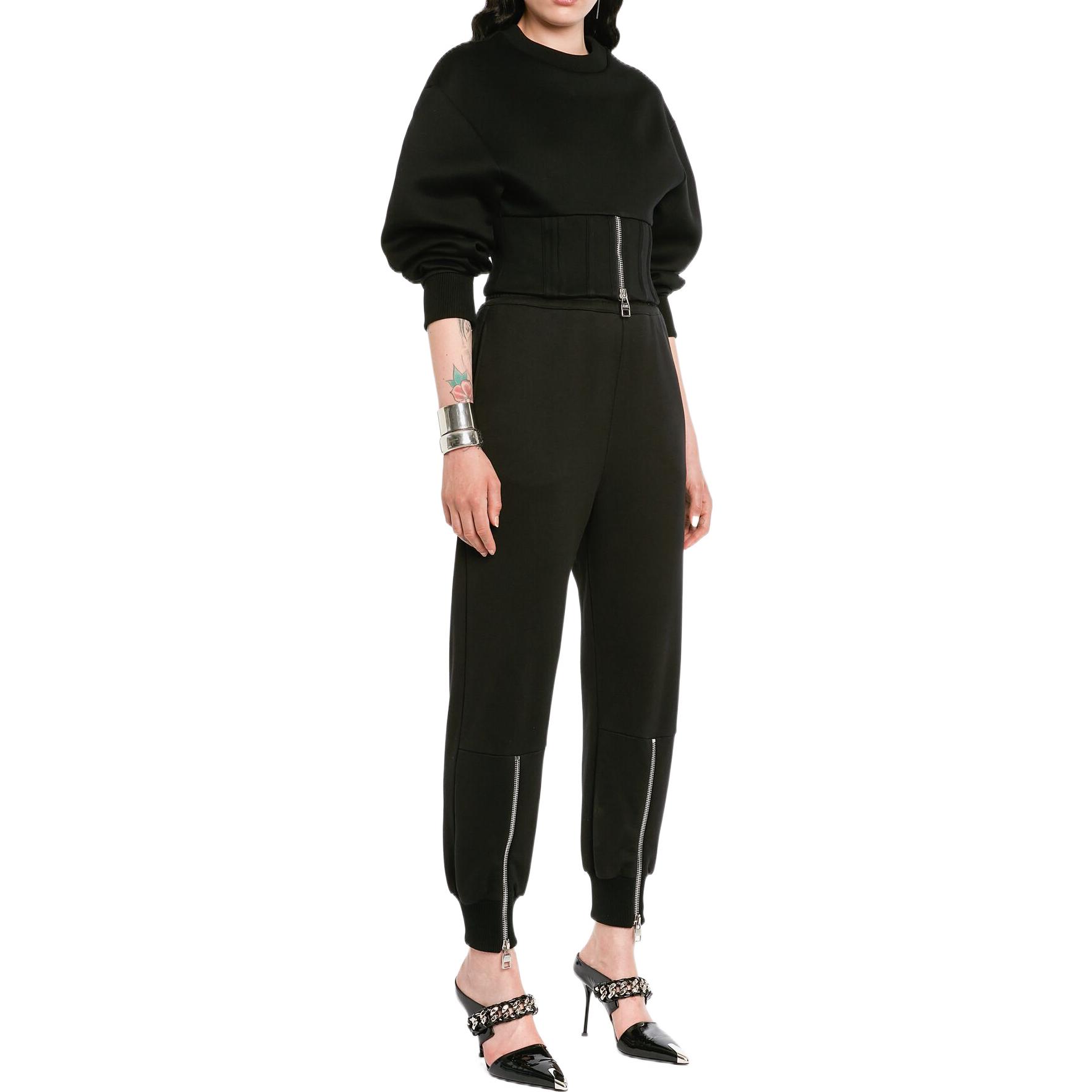 Purchase (W) Pantalones Jogger Negros Alexander McQueen FW22 con Cremallera 718851QLABG-1000