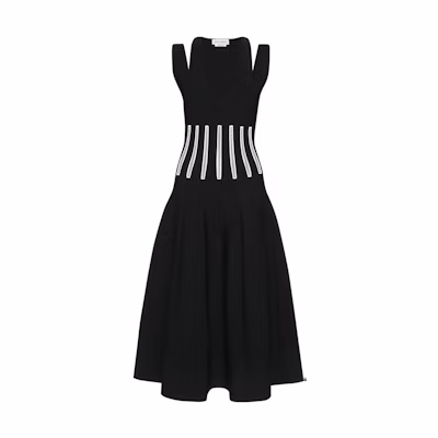 (Women) Alexander McQueen FW22 Black Sleeveless Midi Twill Dress 734595-Q1A5G-1104