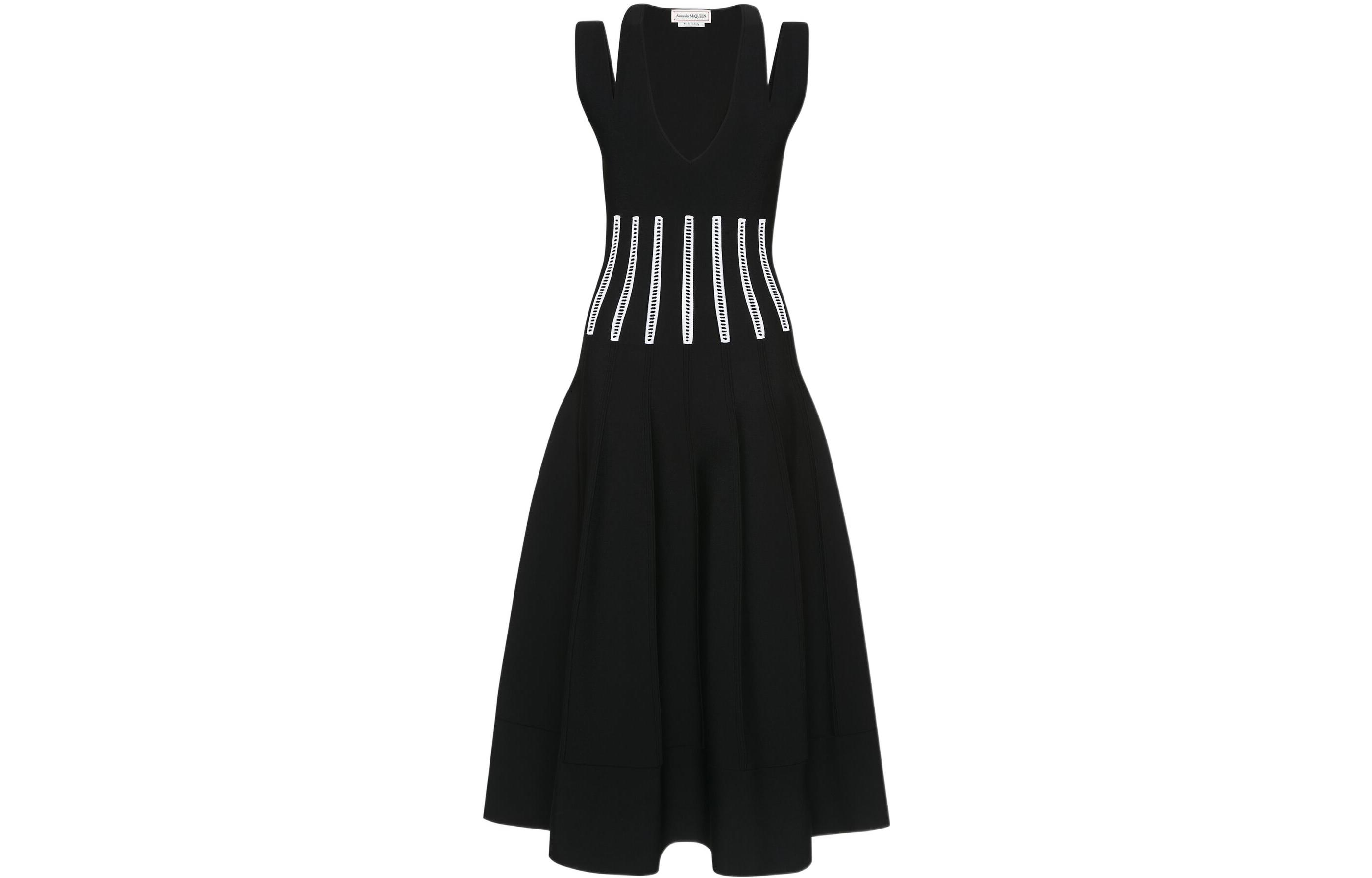 Order (W) Alexander McQueen FW22 Gaun Midi Twill Tanpa Lengan Hitam 734595-Q1A5G-1104