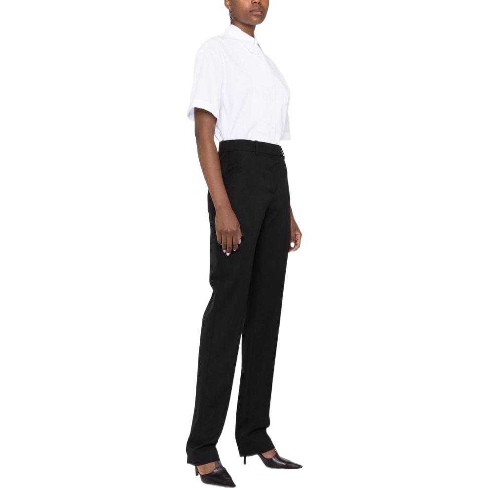 Shop (W) Alexander McQueen FW22 Pantalones Negros Casuales Slim Rectos de Cintura Alta 705542-QJAAC-1000