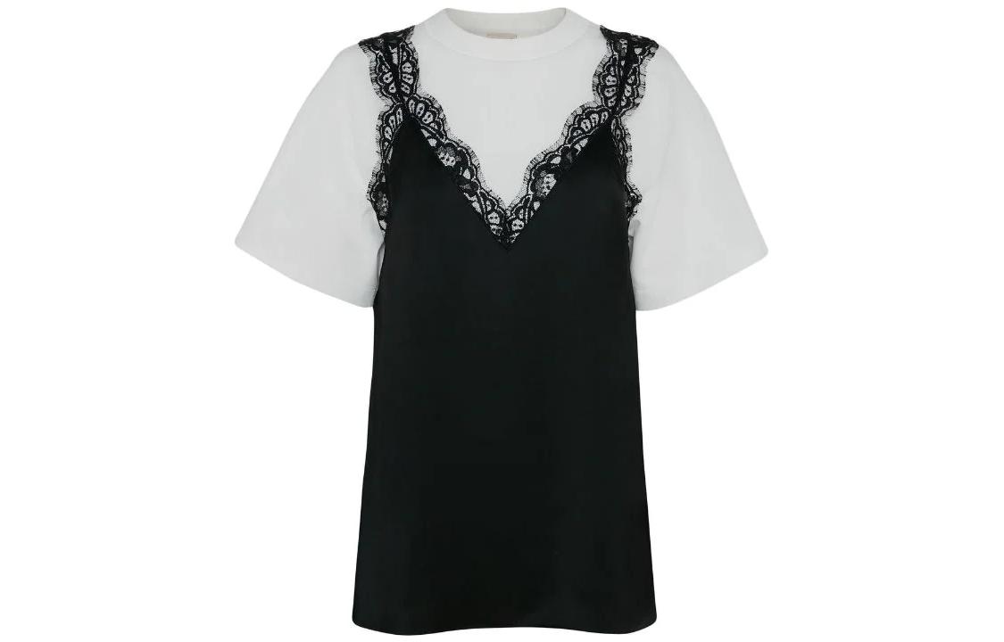 (Women) Alexander McQueen FW22  Layered Lace Trim Colorblock T-Shirt White 707096-QLAB7-0909