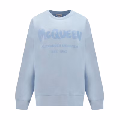 (Women) Alexander McQueen FW22 Logo Print Crewneck Long Sleeve Sweatshirt Light Blue 659975-QZAHR-0429
