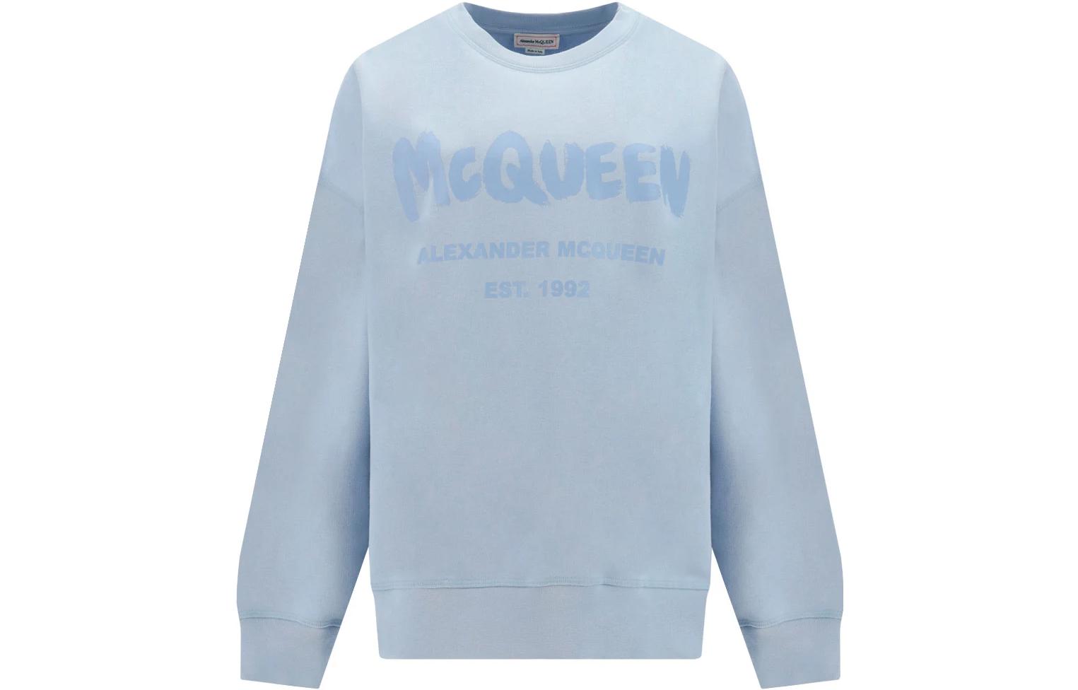 Order (Women) Alexander McQueen FW22  Logo Print Crewneck Long Sleeve Sweatshirt Light Blue 659975-QZAHR-0429