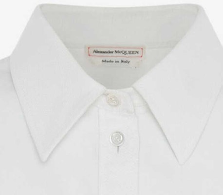 (Women) Alexander McQueen FW22 White Cotton Poplin Single-Breasted Shirt. 708585-QAAAY-9000 Details for (Women) Alexander McQueen FW22 White Cotton Poplin Single-Breasted Shirt. 708585-QAAAY-9000