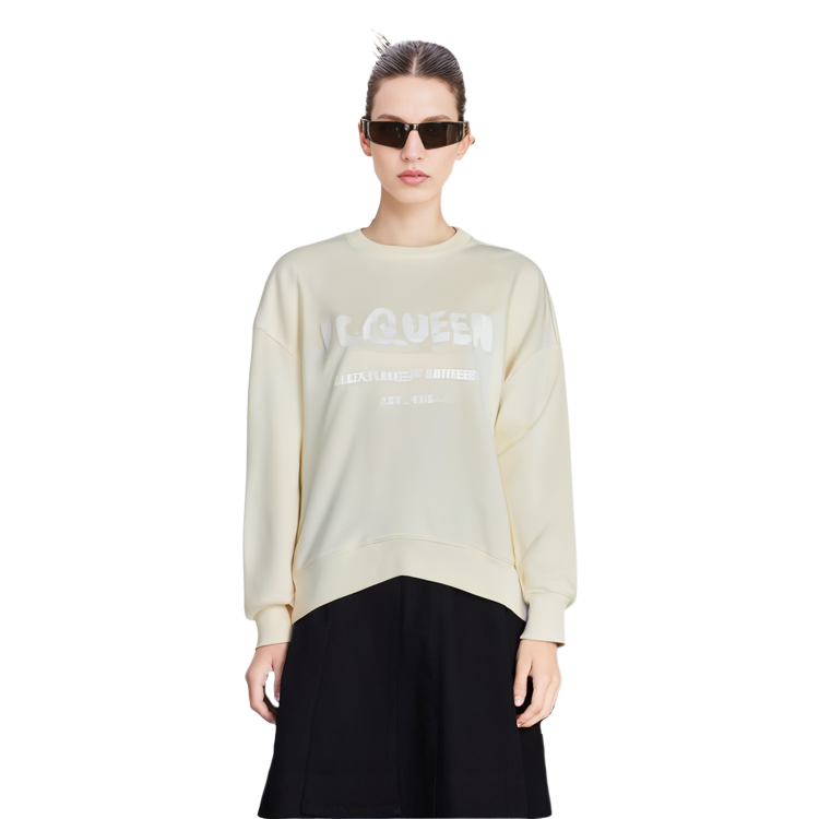 Purchase (Women) Alexander McQueen FW22  Yellow Logo Print Crewneck Sweatshirt. 659975-QZAHR-0954