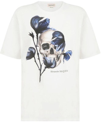 (Women) Alexander McQueen FW22 Floral Skull Logo Print White Tee Round Neck. 711381-QZAGS-0900 Buy (Women) Alexander McQueen FW22 Floral Skull Logo Print White Tee Round Neck. 711381-QZAGS-0900