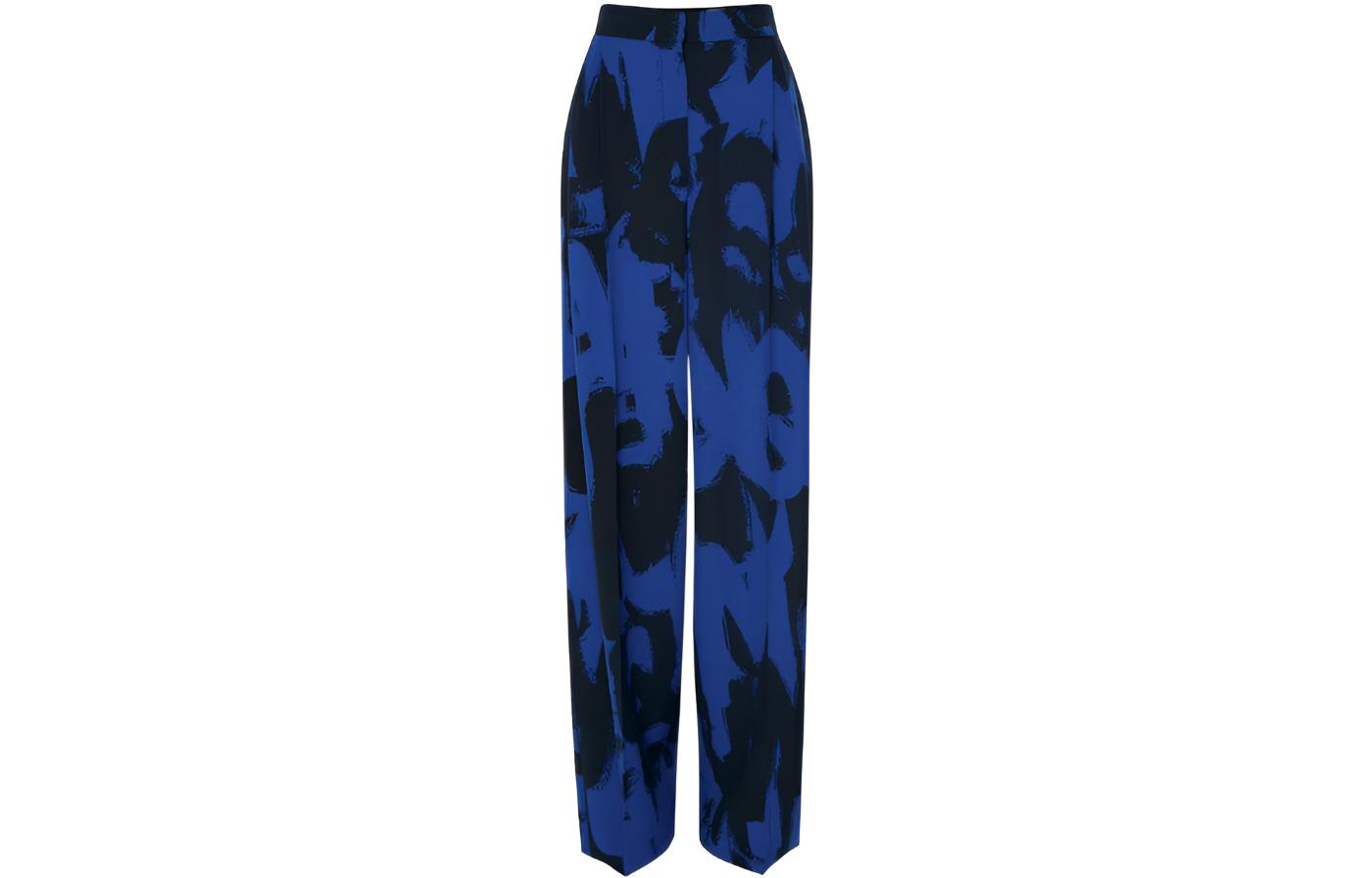 (Women) Alexander McQueen FW22 Graffiti Print Wide-Leg Knit Sweatpants Women Blue. 705526-QCAFJ-4148