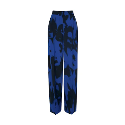 (Women) Alexander McQueen FW22 Graffiti Print Wide-Leg Knit Sweatpants Women Blue. 705526-QCAFJ-4148