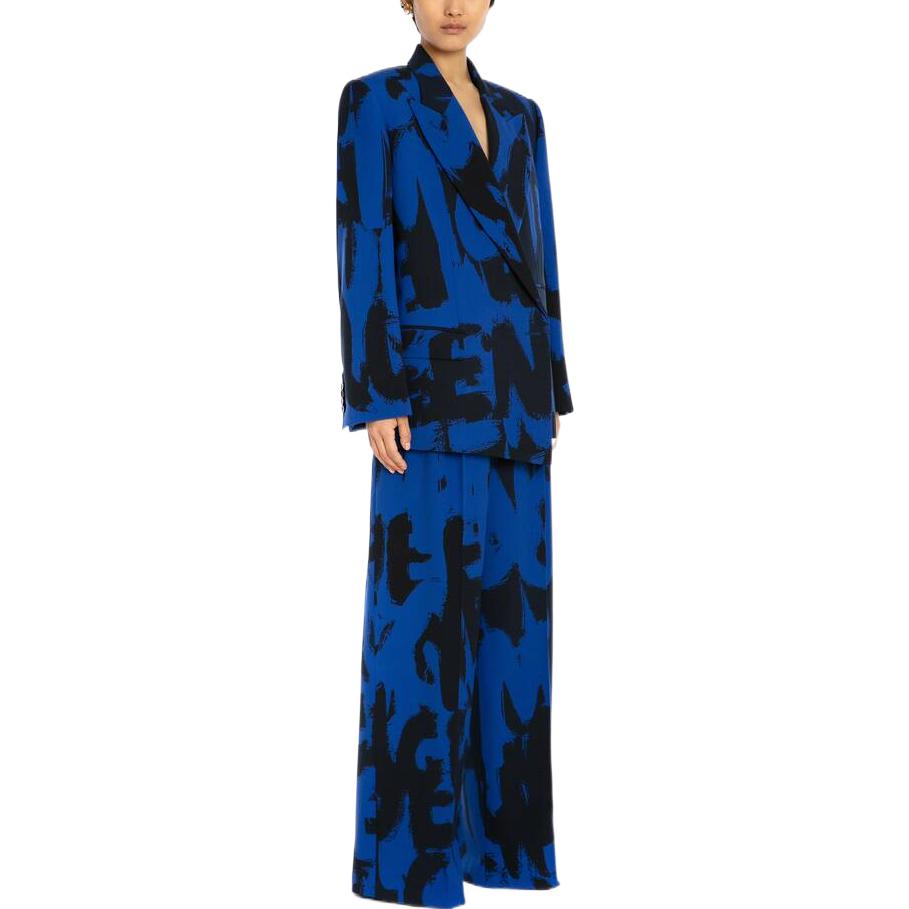 Shop (Women) Alexander McQueen FW22 Graffiti Print Wide-Leg Knit Sweatpants Women Blue. 705526-QCAFJ-4148