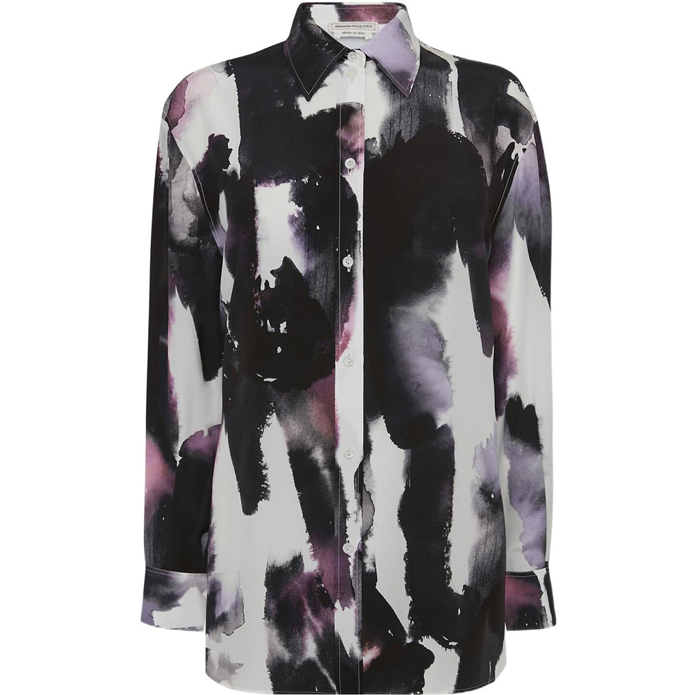(Women) Alexander McQueen FW22 Splatter Print Single-Breasted Shirt Women Multicolor. 736695-QCAGP-9903
