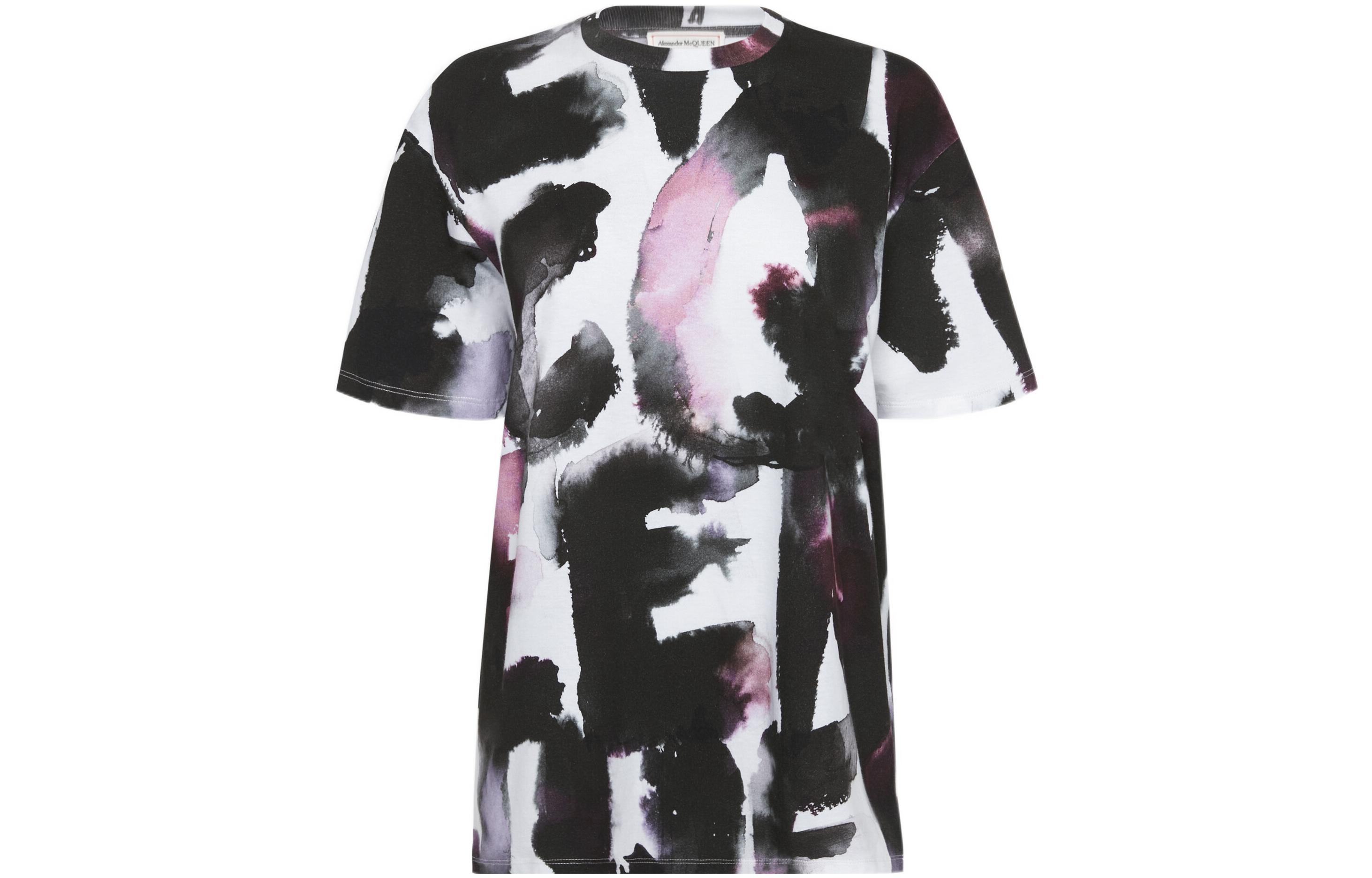 (Women) Alexander McQueen FW22 Watercolour Graffiti Loose Tee  Colorful T-Shirt. 735013QZAHW0942