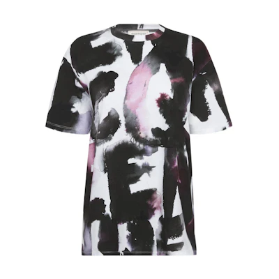 (Women) Alexander McQueen FW22 Watercolour Graffiti Loose Tee Colorful T-Shirt. 735013QZAHW0942