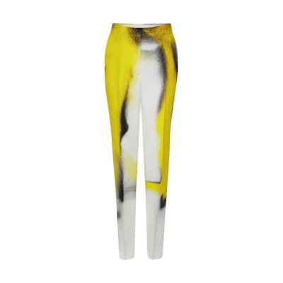 (Women) Alexander McQueen FW22 Yellow Straight-Leg Pants with Inkjet Effect. 721048QZAG89100