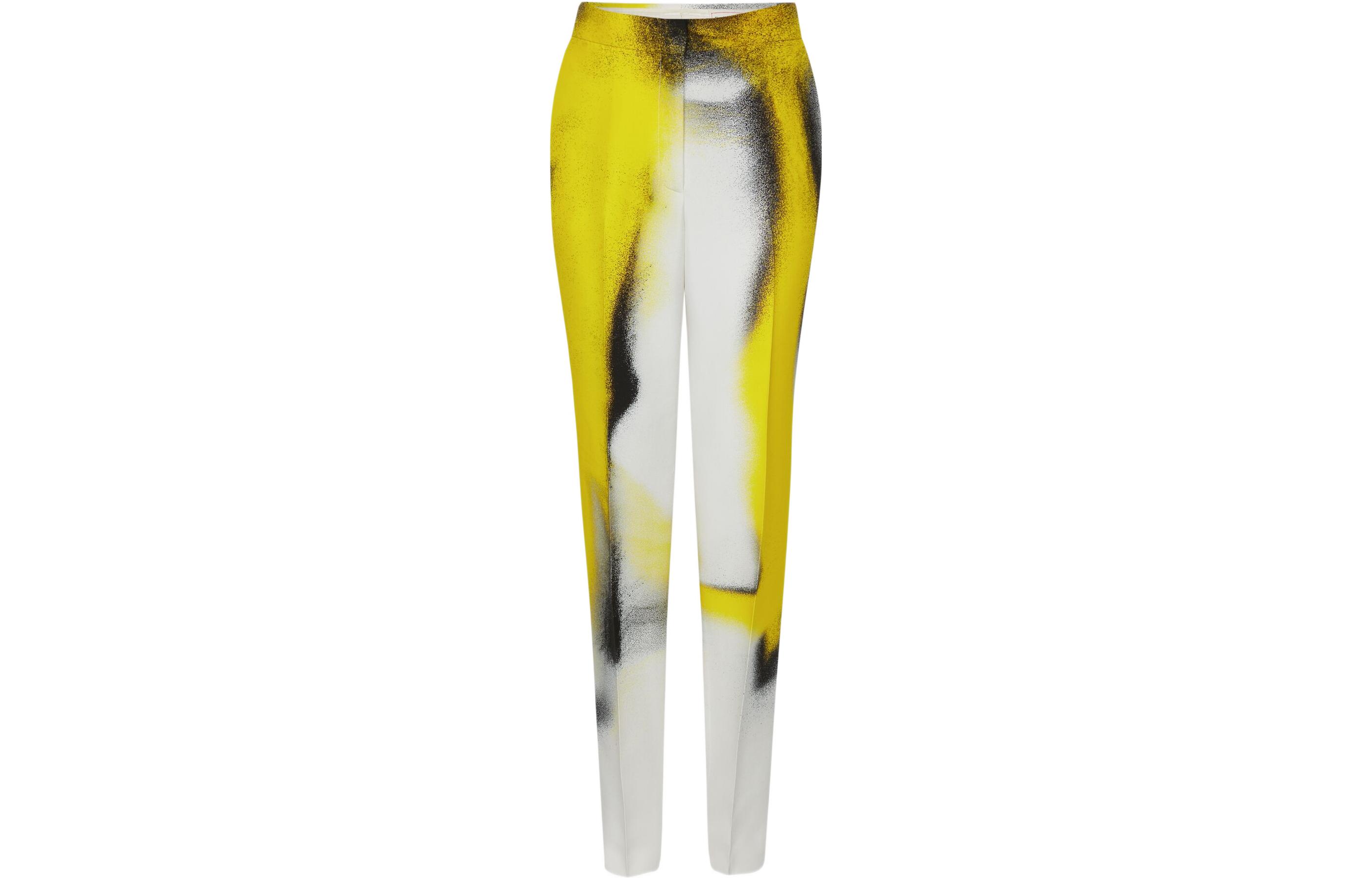 Order (W) Alexander McQueen FW22 Seluar Kuning Potongan Lurus dengan Kesan Inkjet. 721048QZAG89100