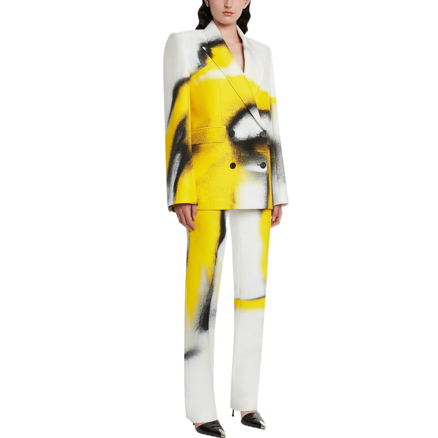 Lookbook (W) Alexander McQueen FW22 Seluar Kuning Potongan Lurus dengan Kesan Inkjet. 721048QZAG89100