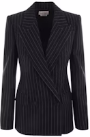 (Women) Alexander McQueen FW23 Black Pinstripe Double-Breasted Blazer. 768496-QJAD3-1080 (Women) Alexander McQueen FW23 Black Pinstripe Double-Breasted Blazer. 768496-QJAD3-1080