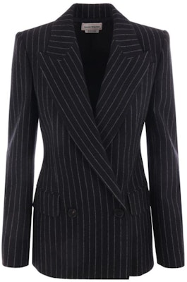 (W) Alexander McQueen FW23 Blazer Hitam Garis Pinstripe Double-Breasted. 768496-QJAD3-1080 Buy (W) Alexander McQueen FW23 Blazer Hitam Garis Pinstripe Double-Breasted. 768496-QJAD3-1080
