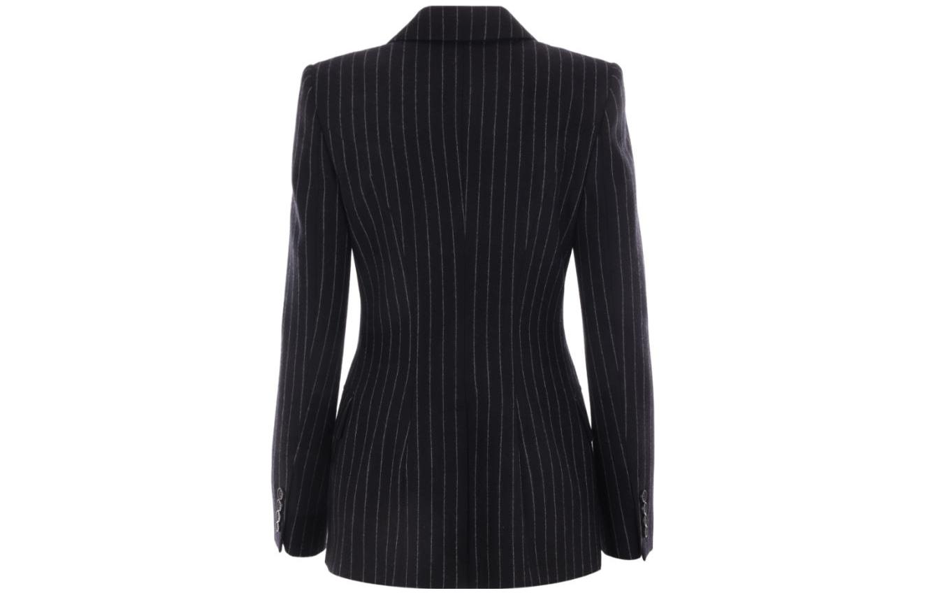 Lookbook (W) Alexander McQueen FW23 Blazer Hitam Garis Pinstripe Double-Breasted. 768496-QJAD3-1080