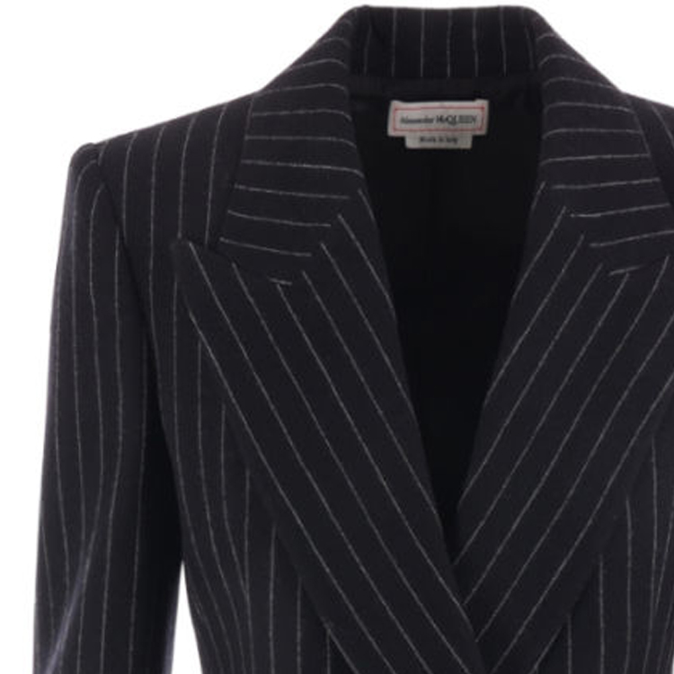 Details for (W) Alexander McQueen FW23 Blazer Hitam Garis Pinstripe Double-Breasted. 768496-QJAD3-1080