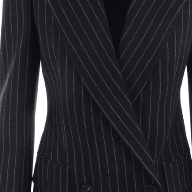 Sizing (W) Alexander McQueen FW23 Blazer Hitam Garis Pinstripe Double-Breasted. 768496-QJAD3-1080