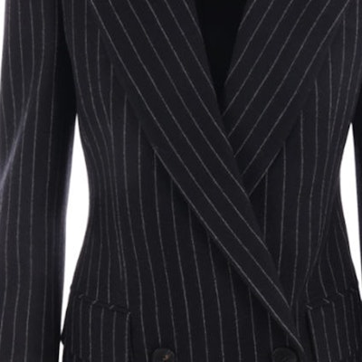 (W) Alexander McQueen FW23 Blazer Hitam Garis Pinstripe Double-Breasted. 768496-QJAD3-1080 Sizing (W) Alexander McQueen FW23 Blazer Hitam Garis Pinstripe Double-Breasted. 768496-QJAD3-1080