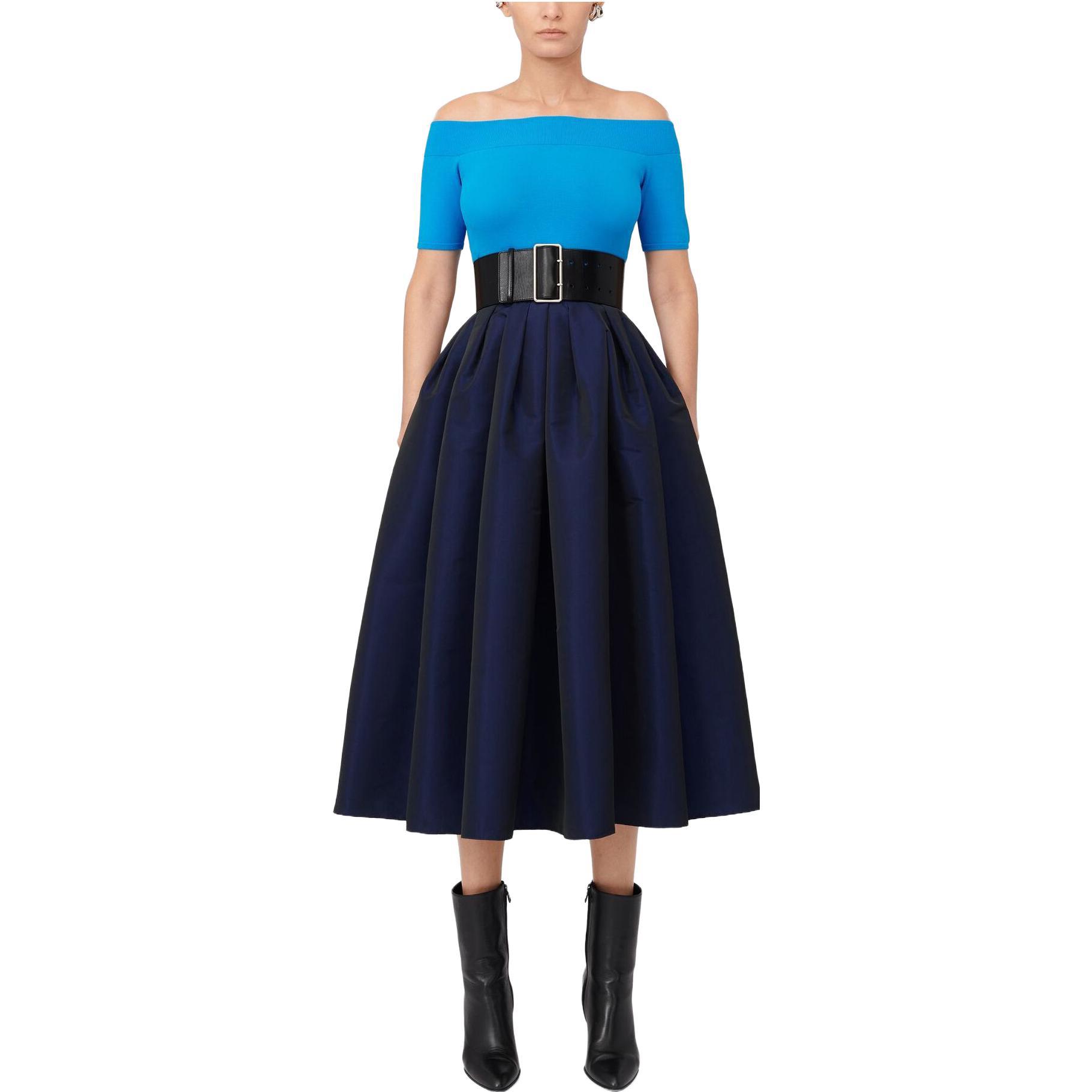 Lookbook (Women) Alexander McQueen FW23  Pleated Midi Skirt in Electric Navy Blue. 684284-QEACM-4232