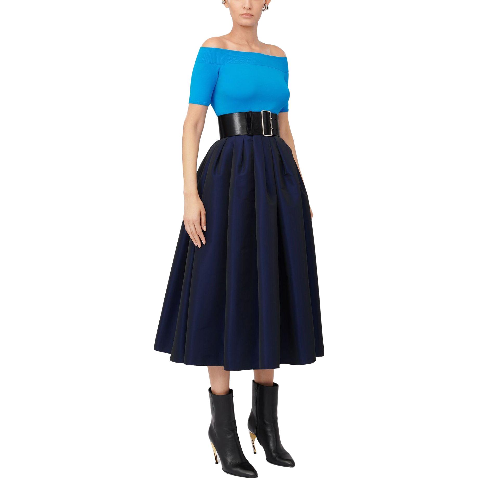 Purchase (Women) Alexander McQueen FW23  Pleated Midi Skirt in Electric Navy Blue. 684284-QEACM-4232