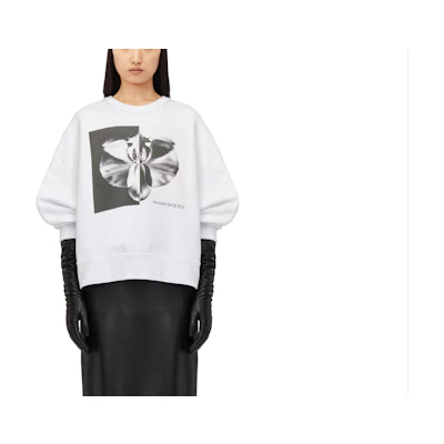 (Women) Alexander McQueen FW23 Floral Logo Print Crewneck Sweatshirt Women White. 769931-QZAKM-0900