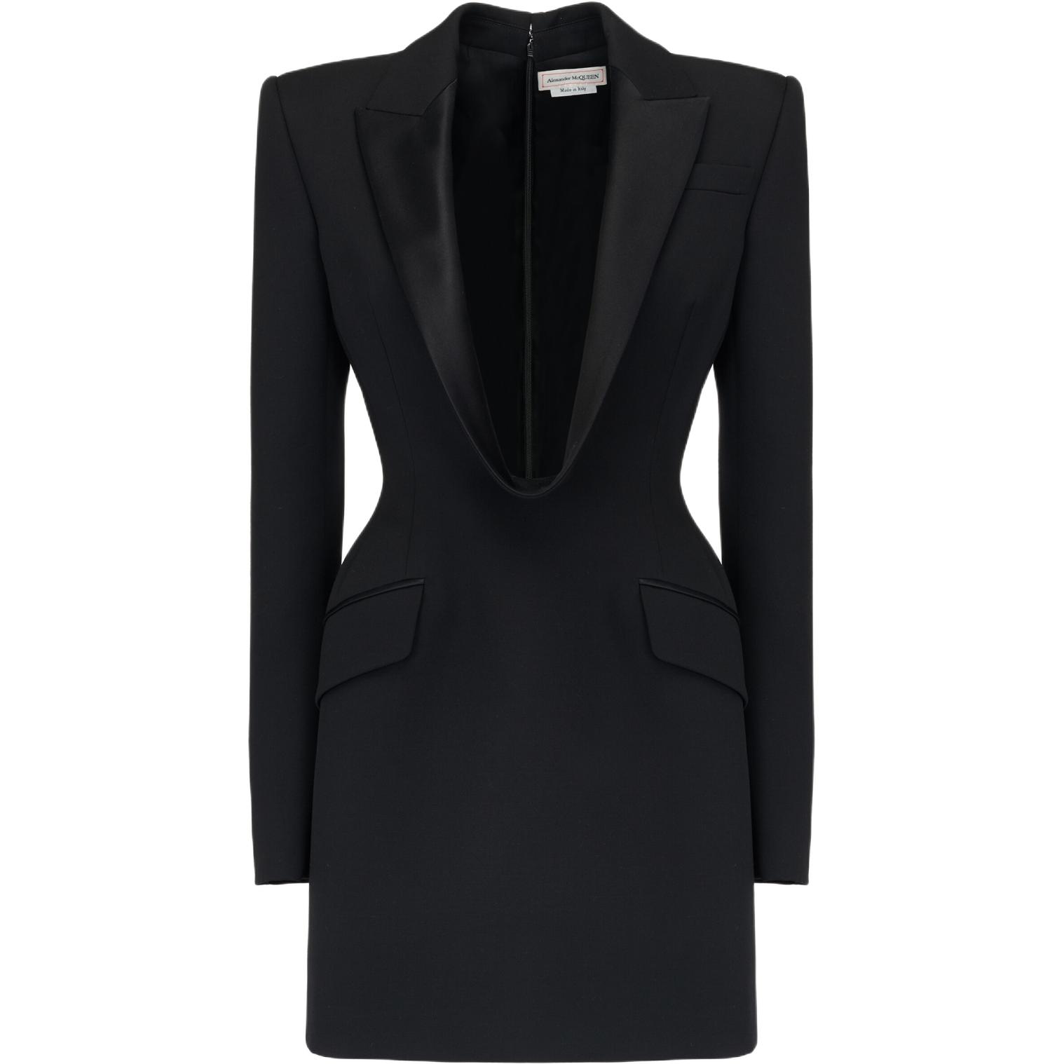 Order (Women) Alexander McQueen FW24  Black V-Neck Zipper Long Sleeve Mini Dress 794709-QJAAC-1000