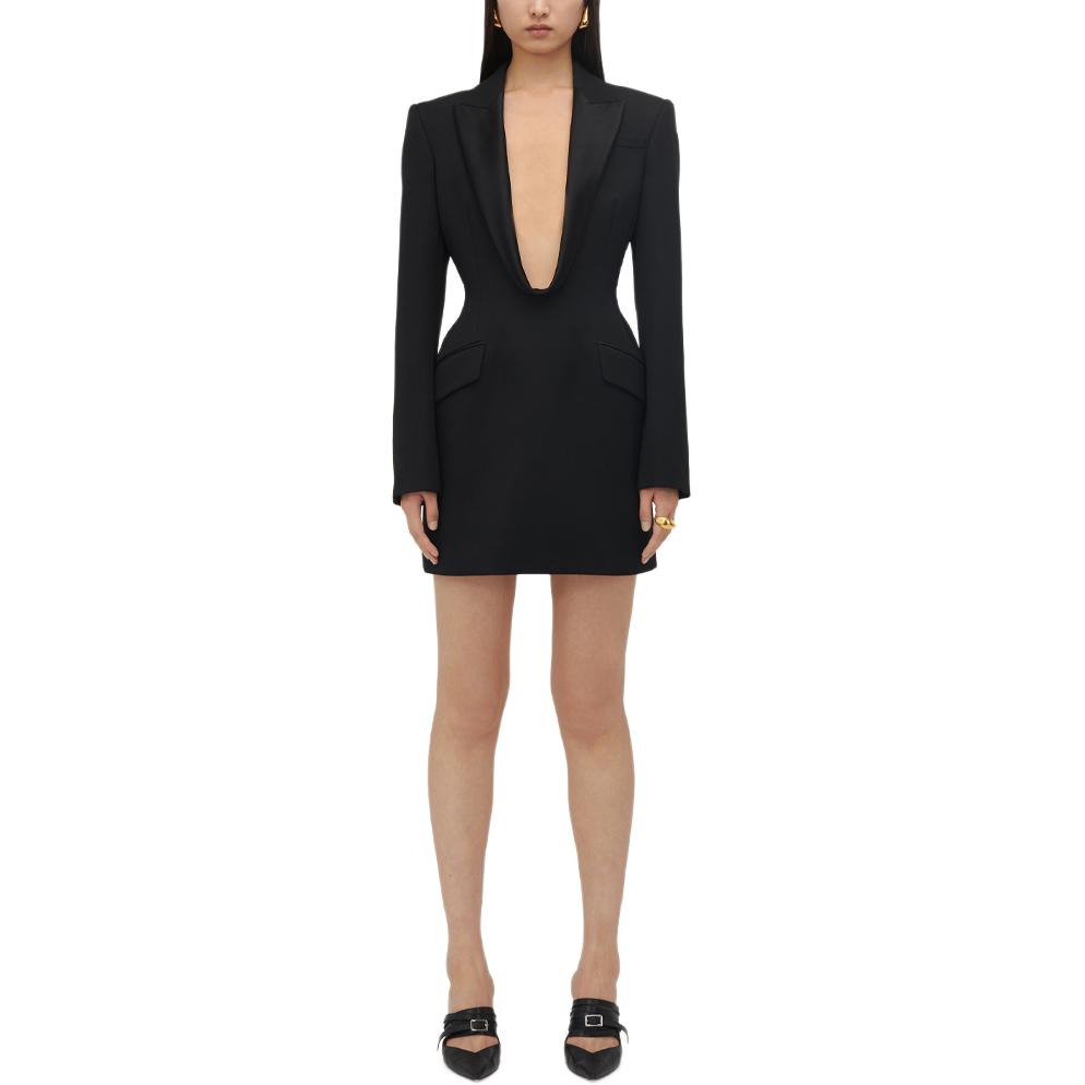 Lookbook (Women) Alexander McQueen FW24  Black V-Neck Zipper Long Sleeve Mini Dress 794709-QJAAC-1000