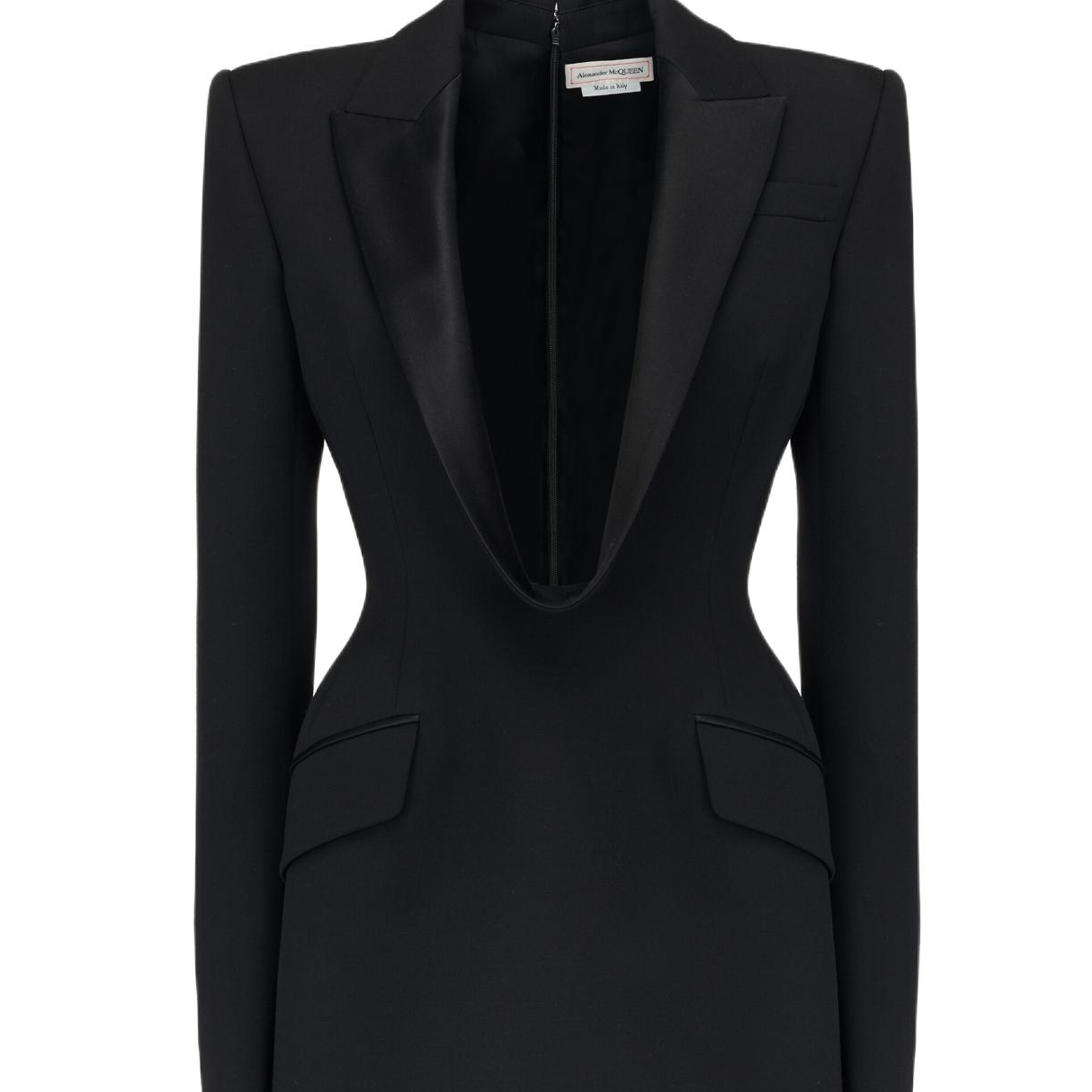 Purchase (Women) Alexander McQueen FW24  Black V-Neck Zipper Long Sleeve Mini Dress 794709-QJAAC-1000