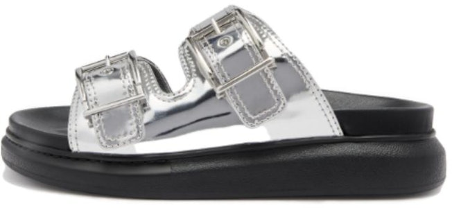 (W) 亚历山大·麦昆 银黑色搭扣皮革拖鞋 783254W4WG18100 Buy (W) 亚历山大·麦昆 银黑色搭扣皮革拖鞋 783254W4WG18100