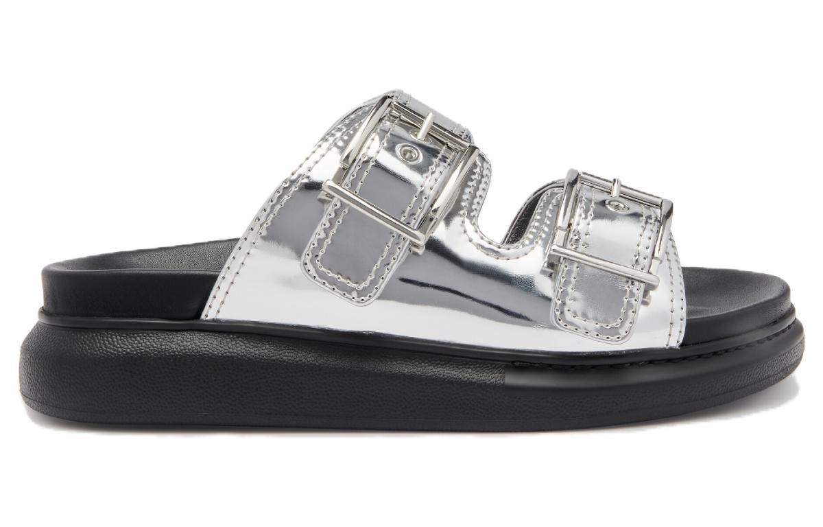 Order (Women) Alexander McQueen Gabine Buckled Leather Slides 'Silver Black' 783254W4WG18100